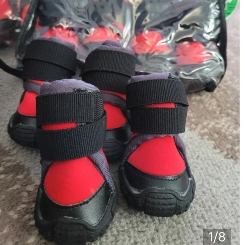Red and Black Protective Dog Booties Secure Fit Outdoor Paw Shoes Size 1